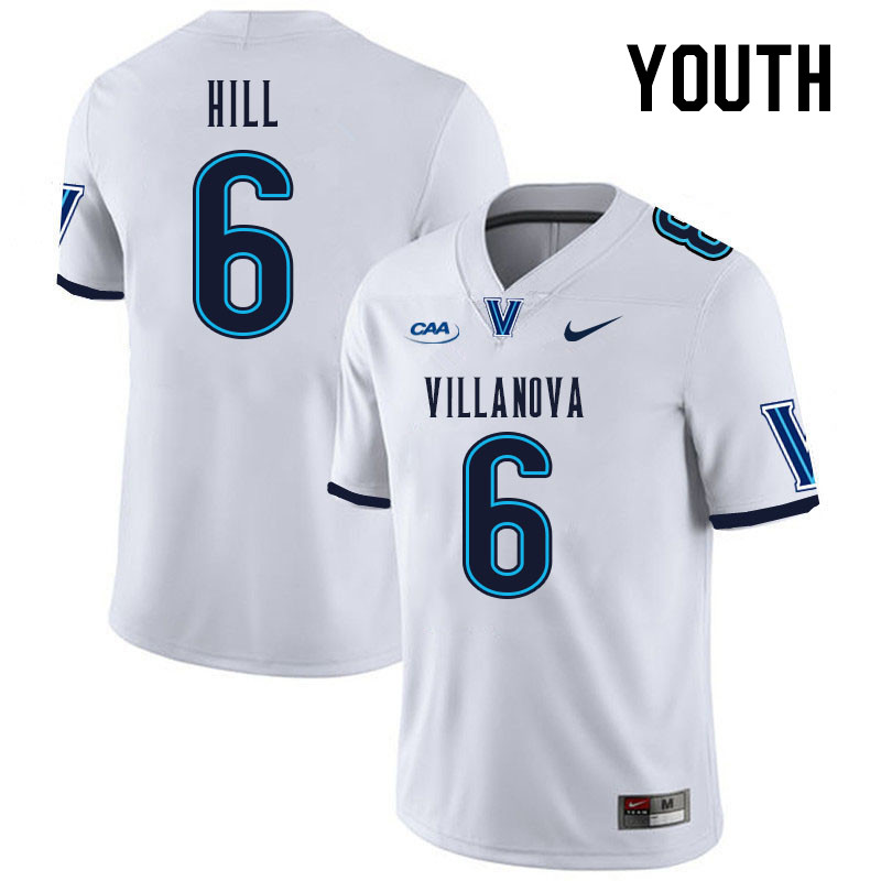 Youth #6 Nate Hill Villanova Wildcats College Football Jerseys Stitched Sale-White